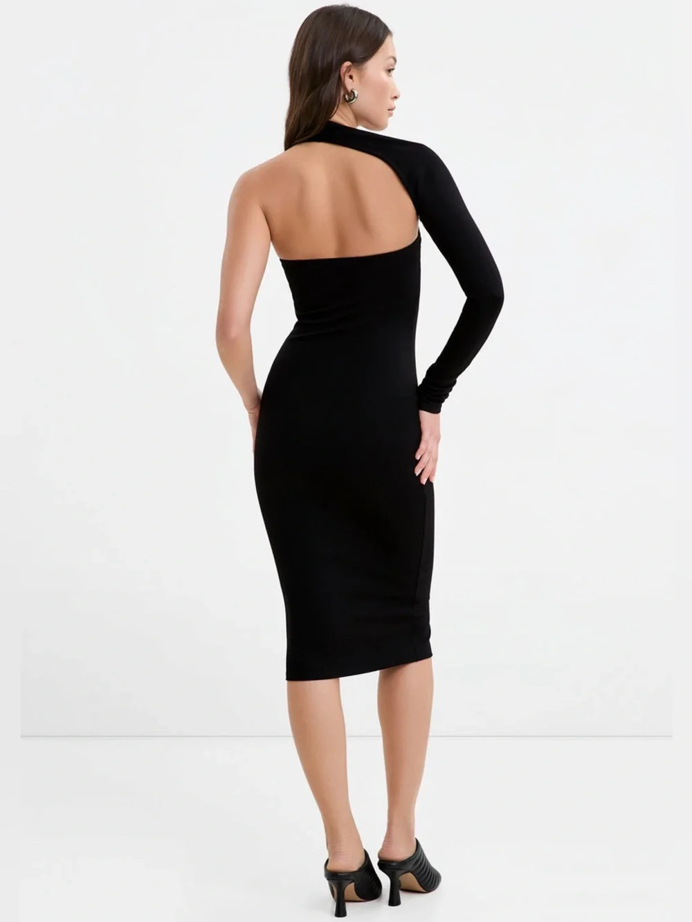Marcella NYC Manhatten One Shoulder Midi Dress European Ponte Open Back Halter S - Picture 5 of 15